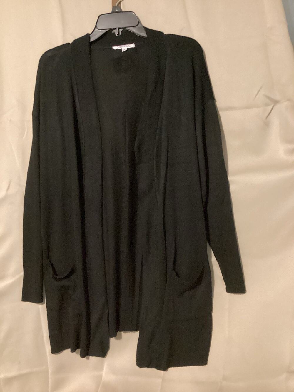 Say What Long Open Cardigan SZ XL Open Sweater Jacket With Front Pockets Black
